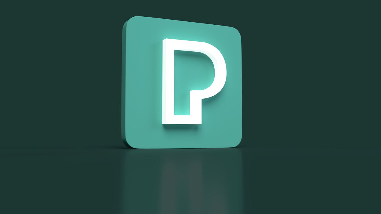 Modern 3D rendered icon symbolizing the letter P with a glowing effect on a green background.